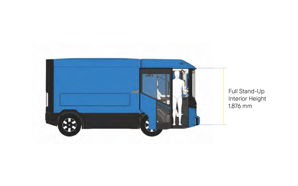 Operators can work standing upright inside the cabin
